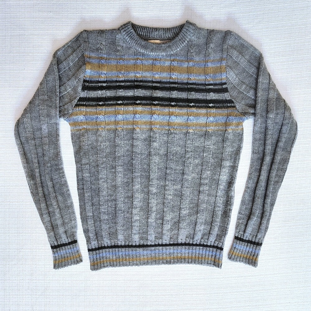 Vtg 70s Acrylic Grey Crew Neck Cable Sweater with by Alfie California